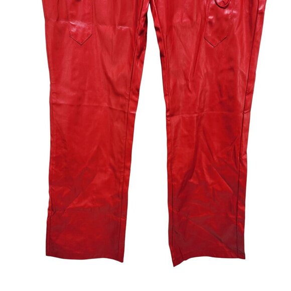 Red Lace-Up Womens Faux Leather Pants With Grommet Details & Flared Legs Size L - Picture 5 of 10